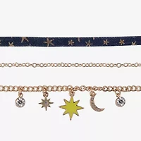 Arizona Gold Tone & Chambray Womens Glass Moon Star Sunburst 12 Inch Choker Necklace