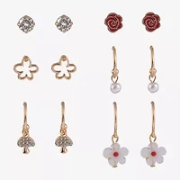 Arizona Gold Tone Rose Mushroom Womens Glass Flower 6 Pair Earring Set