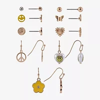 Arizona Gold Tone Daisy Womens Butterfly Flower Heart 9 Pair Earring Set