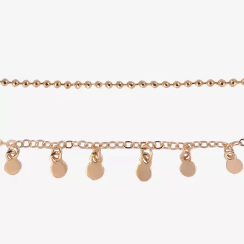 Arizona Gold Tone Womens 9 Inch Paperclip Flower Ankle Bracelet