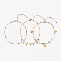 Arizona Gold Tone Womens 9 Inch Paperclip Flower Ankle Bracelet