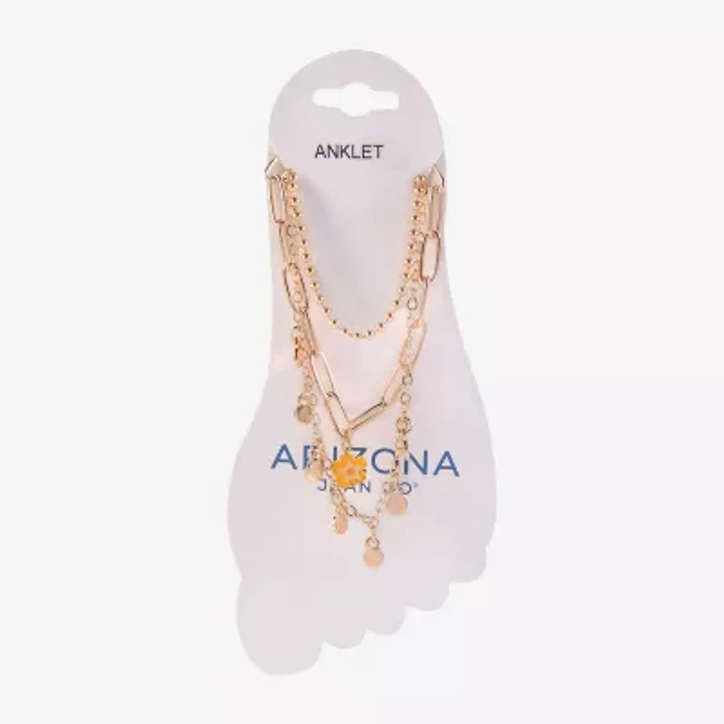 Arizona Gold Tone Womens 9 Inch Paperclip Flower Ankle Bracelet