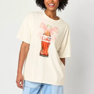 Diet Coke Bow Oversized Womens Crew Neck Short Sleeve Juniors Graphic T-Shirt