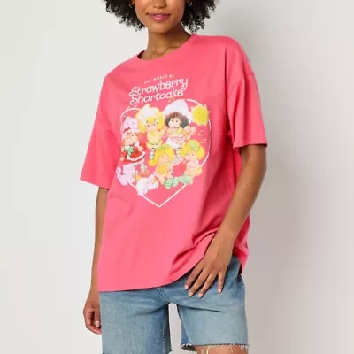 Strawberry Shortcake Womens Juniors Crew Neck Short Sleeve Oversized Graphic T-Shirt