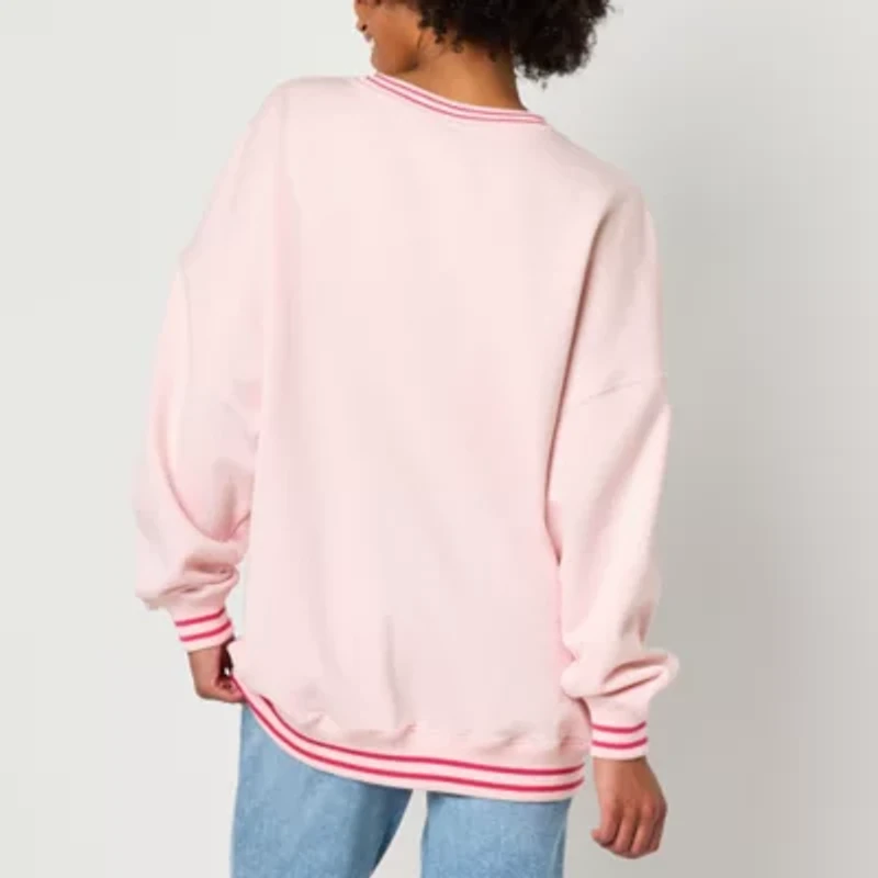 Womens Crew Neck Long Sleeve Embroidered Hello Kitty Juniors Sweatshirt