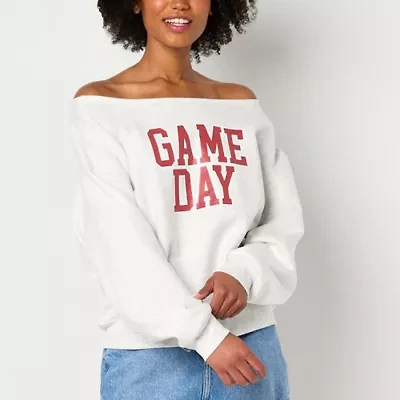 Off Shoulder Gameday Fleece Womens Straight Neck Long Sleeve Juniors Sweatshirt