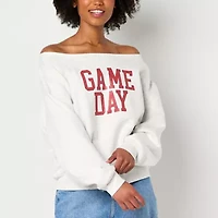 Off Shoulder Gameday Fleece Womens Straight Neck Long Sleeve Juniors Sweatshirt
