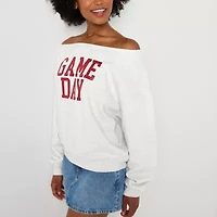 Off Shoulder Gameday Fleece Womens Straight Neck Long Sleeve Juniors Sweatshirt