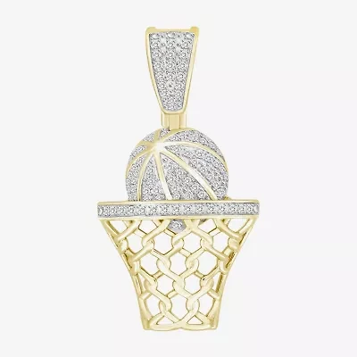Basketball Mens 1/5 CT. Natural White Diamond 14K Gold Over Silver Pendant