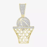 Basketball Mens 1/5 CT. Natural White Diamond 14K Gold Over Silver Pendant