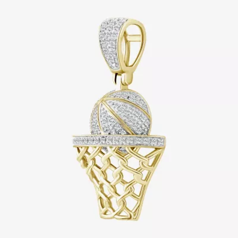 Basketball Mens 1/5 CT. Natural White Diamond 14K Gold Over Silver Pendant