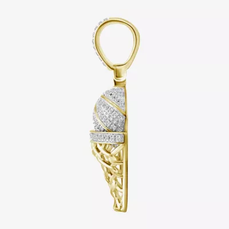 Basketball Mens 1/5 CT. Natural White Diamond 14K Gold Over Silver Pendant