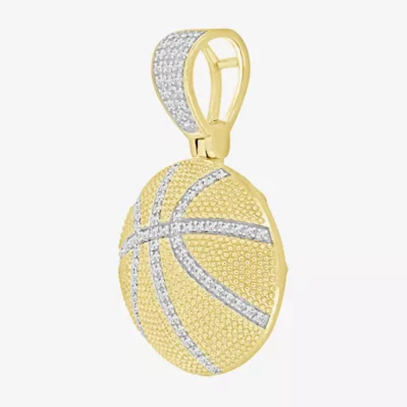 Basketball Mens 1/5 CT. Natural White Diamond 14K Gold Over Silver Pendant