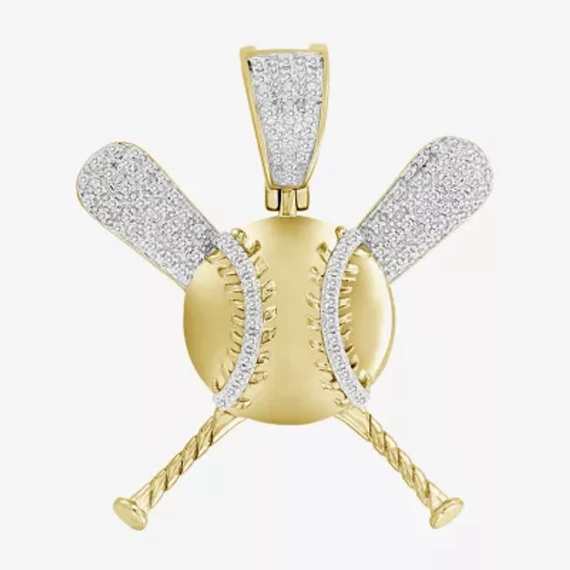 Baseball And Bat Mens 1/5 CT. Natural White Diamond 14K Gold Over Silver Pendant