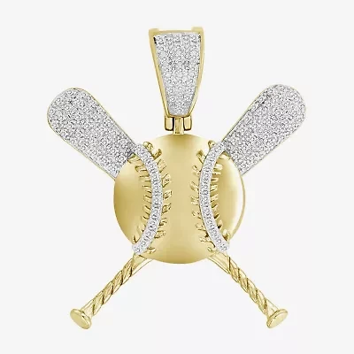 Baseball And Bat Mens 1/5 CT. Natural White Diamond 14K Gold Over Silver Pendant