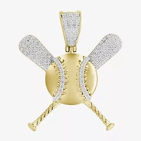 Baseball And Bat Mens 1/5 CT. Natural White Diamond 14K Gold Over Silver Pendant