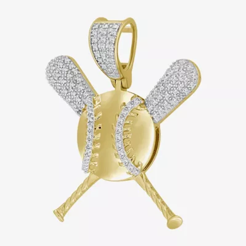 Baseball And Bat Mens 1/5 CT. Natural White Diamond 14K Gold Over Silver Pendant