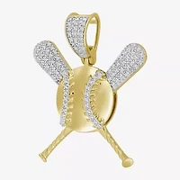 Baseball And Bat Mens 1/5 CT. Natural White Diamond 14K Gold Over Silver Pendant