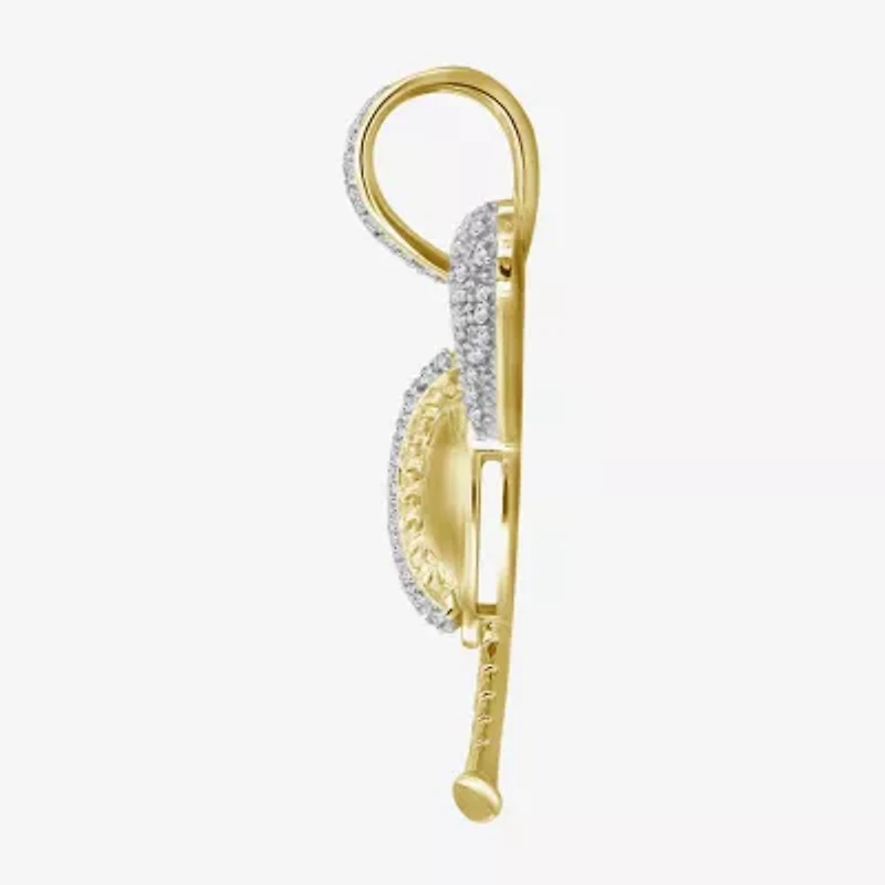 Baseball And Bat Mens 1/5 CT. Natural White Diamond 14K Gold Over Silver Pendant