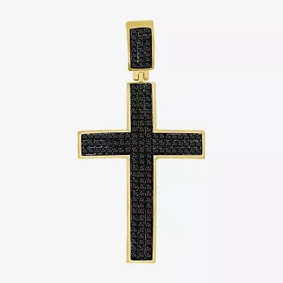 Mens 1/2 CT. T.W. Natural Black Diamond 14K Gold Over Silver Cross Pendant