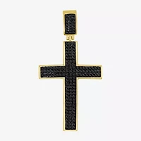 Mens 1/2 CT. T.W. Natural Black Diamond 14K Gold Over Silver Cross Pendant