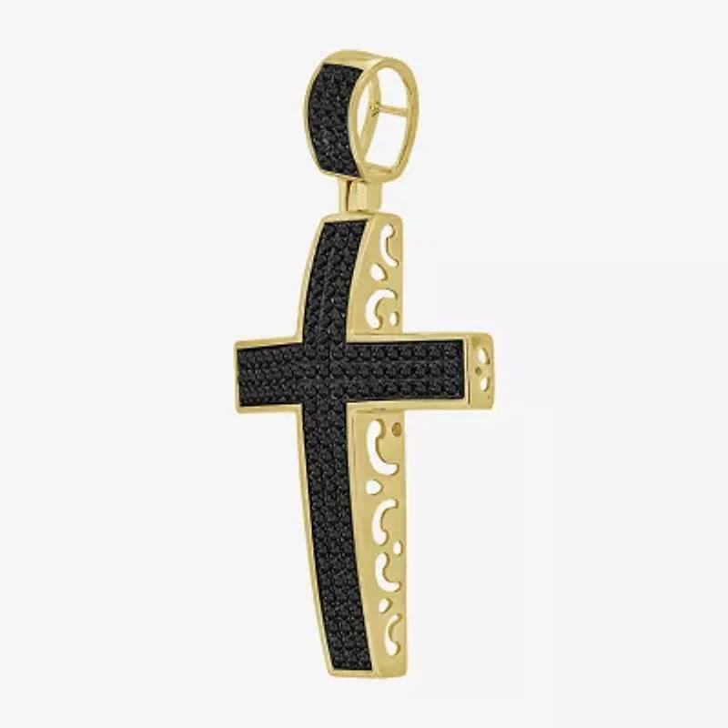 Mens 1/2 CT. T.W. Natural Black Diamond 14K Gold Over Silver Cross Pendant
