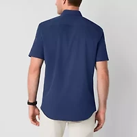 St. John's Bay Performance Mens Short Sleeve Slim Fit Stretch Fabric Button-Down Shirt