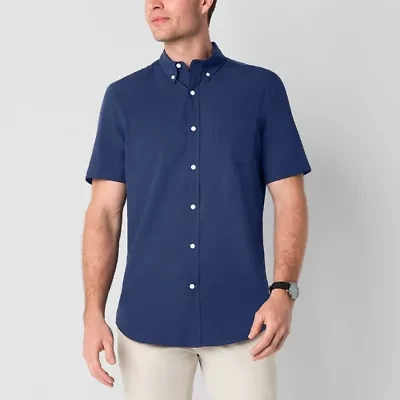 St. John's Bay Performance Mens Short Sleeve Slim Fit Stretch Fabric Button-Down Shirt