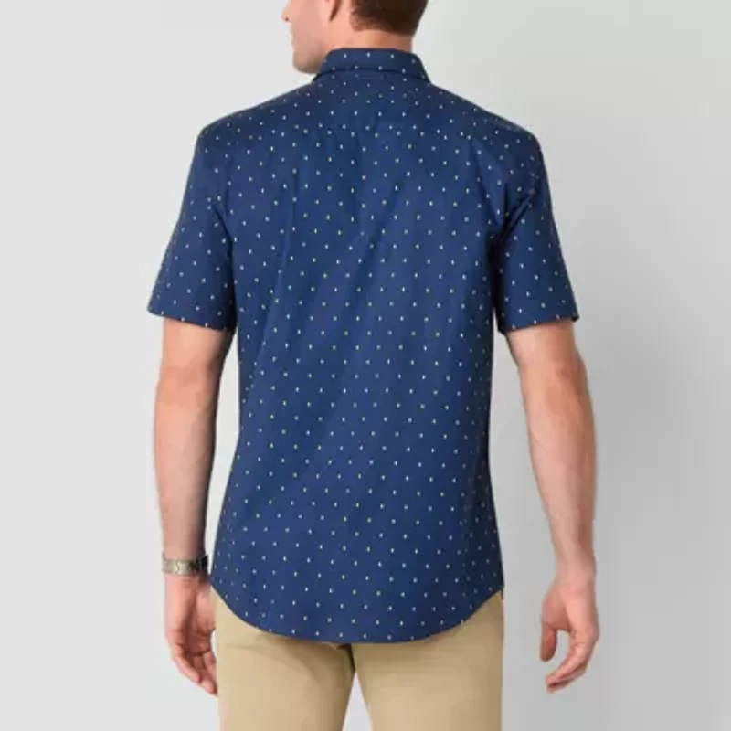 St. John's Bay Everyday Stretch Mens Short Sleeve Fitted Slim Fit Button-Down Shirt