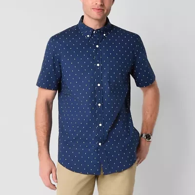 St. John's Bay Everyday Stretch Mens Short Sleeve Fitted Slim Fit Button-Down Shirt
