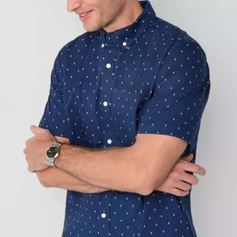 St. John's Bay Everyday Stretch Mens Short Sleeve Fitted Slim Fit Button-Down Shirt