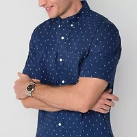 St. John's Bay Everyday Stretch Mens Short Sleeve Fitted Slim Fit Button-Down Shirt