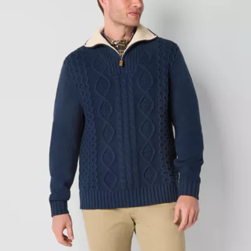 St. John's Bay Cable Mens Long Sleeve Quarter-Zip Pullover Sweater