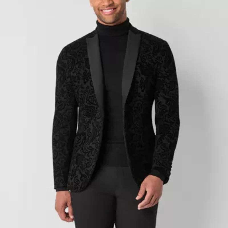 J. Ferrar Mens Paisley Stretch Fabric Slim Fit Tuxedo Jacket