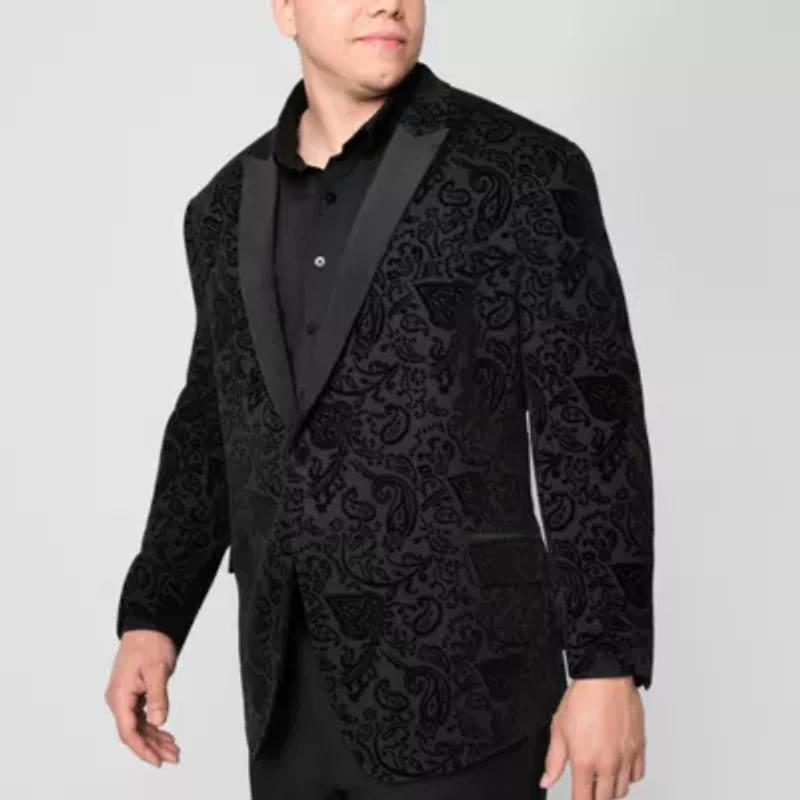 J. Ferrar Evening Edition Velour Mens Big and Tall Floral Sport Coat