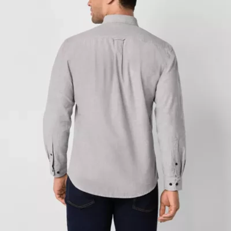 U.S. Polo Assn. Solid Canvas Slub Mens Y Neck Long Sleeve Classic Fit Embroidered Button-Down Shirt