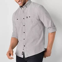 U.S. Polo Assn. Solid Canvas Slub Mens Y Neck Long Sleeve Classic Fit Embroidered Button-Down Shirt