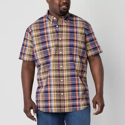 St. John's Bay Everyday Stretch Mens Short Sleeve Classic Fit Big and Tall Button-Down Shirt