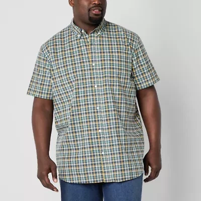 St. John's Bay Everyday Stretch Mens Short Sleeve Classic Fit Big and Tall Button-Down Shirt