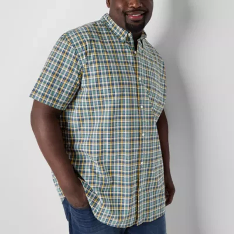 St. John's Bay Everyday Stretch Mens Short Sleeve Classic Fit Big and Tall Button-Down Shirt