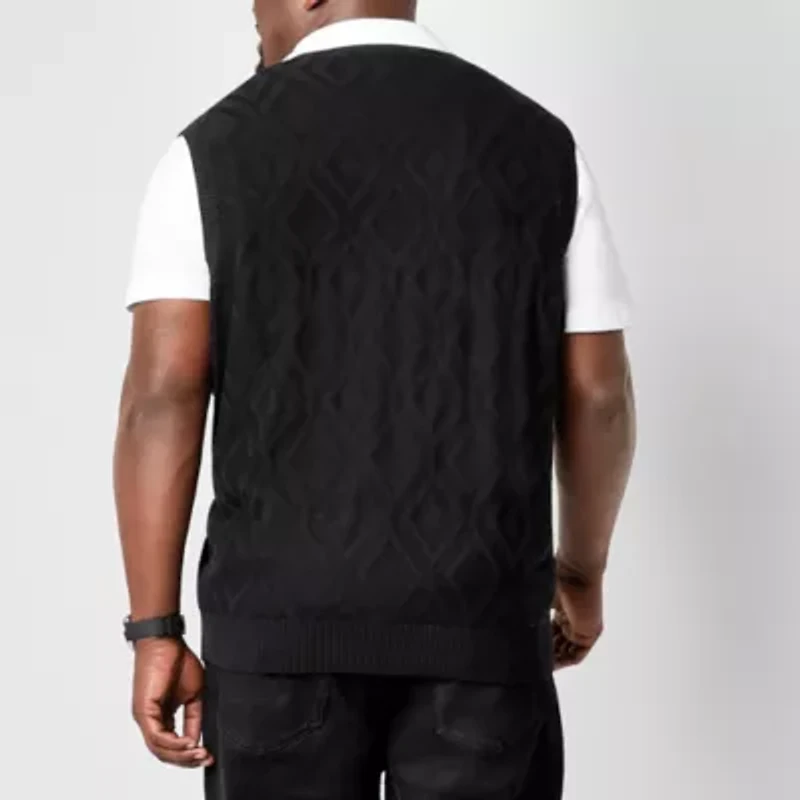 Shaquille O'Neal XLG Diamond Texture Mens V Neck Button Big and Tall Sweater Vest