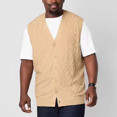 Shaquille O'Neal XLG Diamond Texture Mens V Neck Button Big and Tall Sweater Vest