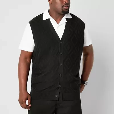Shaquille O'Neal XLG Diamond Texture Mens V Neck Button Big and Tall Sweater Vest