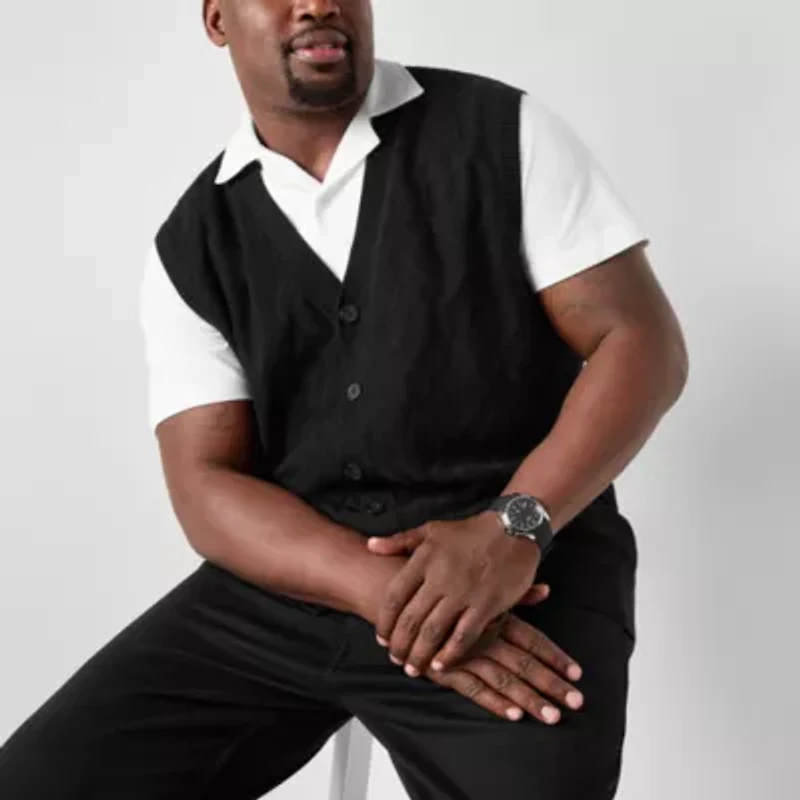 Shaquille O'Neal XLG Diamond Texture Mens V Neck Button Big and Tall Sweater Vest