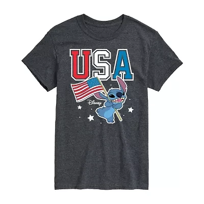 Mens Crew Neck Short Sleeve Classic Fit Lilo & Stitch Big and Tall Graphic T-Shirt