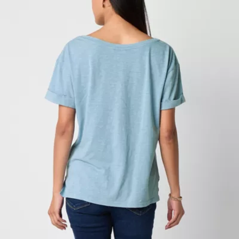 Frye and Co. Womens Crew Neck Short Sleeve Regular Fit Graphic T-Shirt
