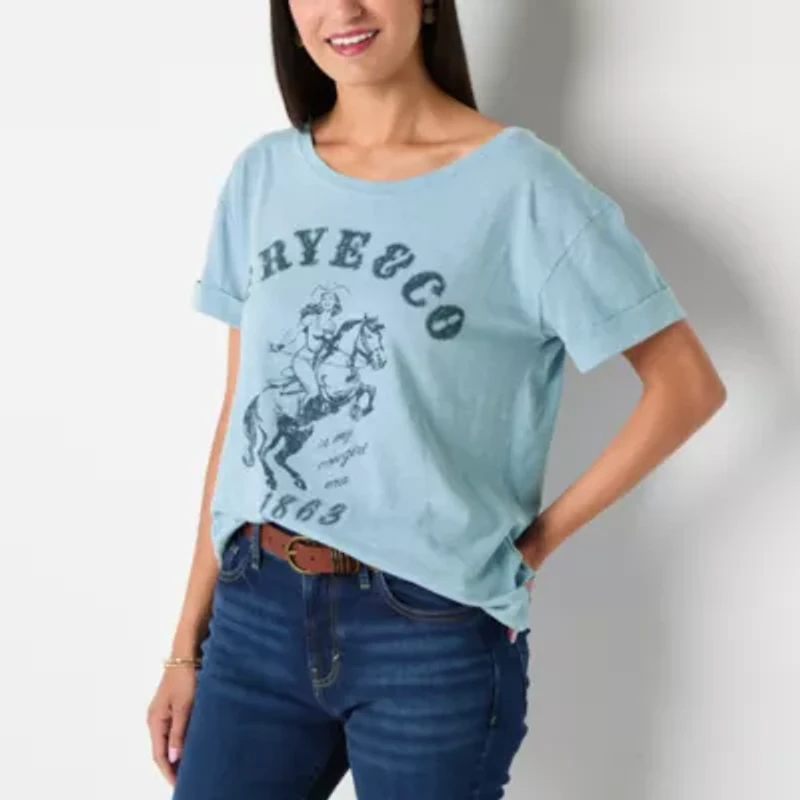 Frye and Co. Womens Crew Neck Short Sleeve Regular Fit Graphic T-Shirt