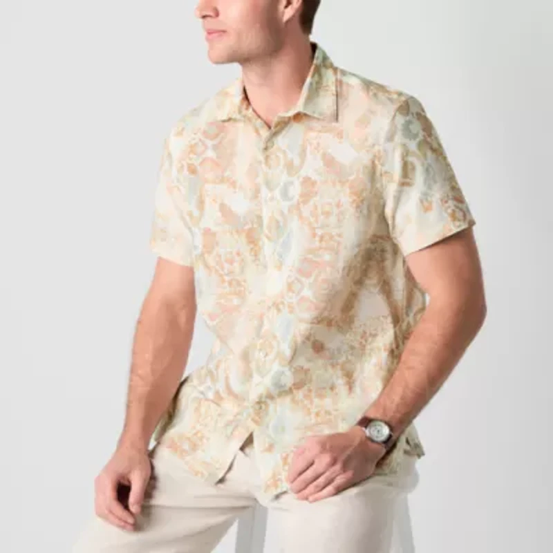 Stafford Mens Short Sleeve Regular Fit Button-Down Shirt