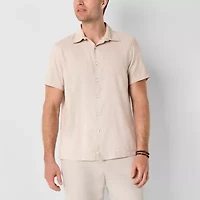 Stafford Linen Blend Mens Short Sleeve Regular Fit Button-Down Shirt