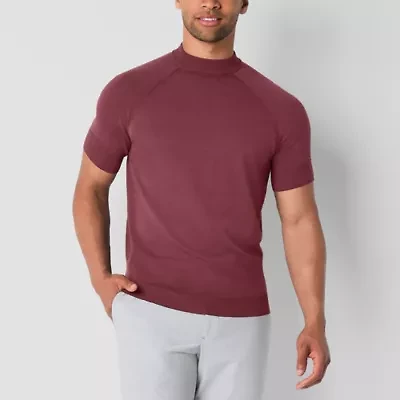 J. Ferrar Mens Mock Neck Short Sleeve Pullover Sweater